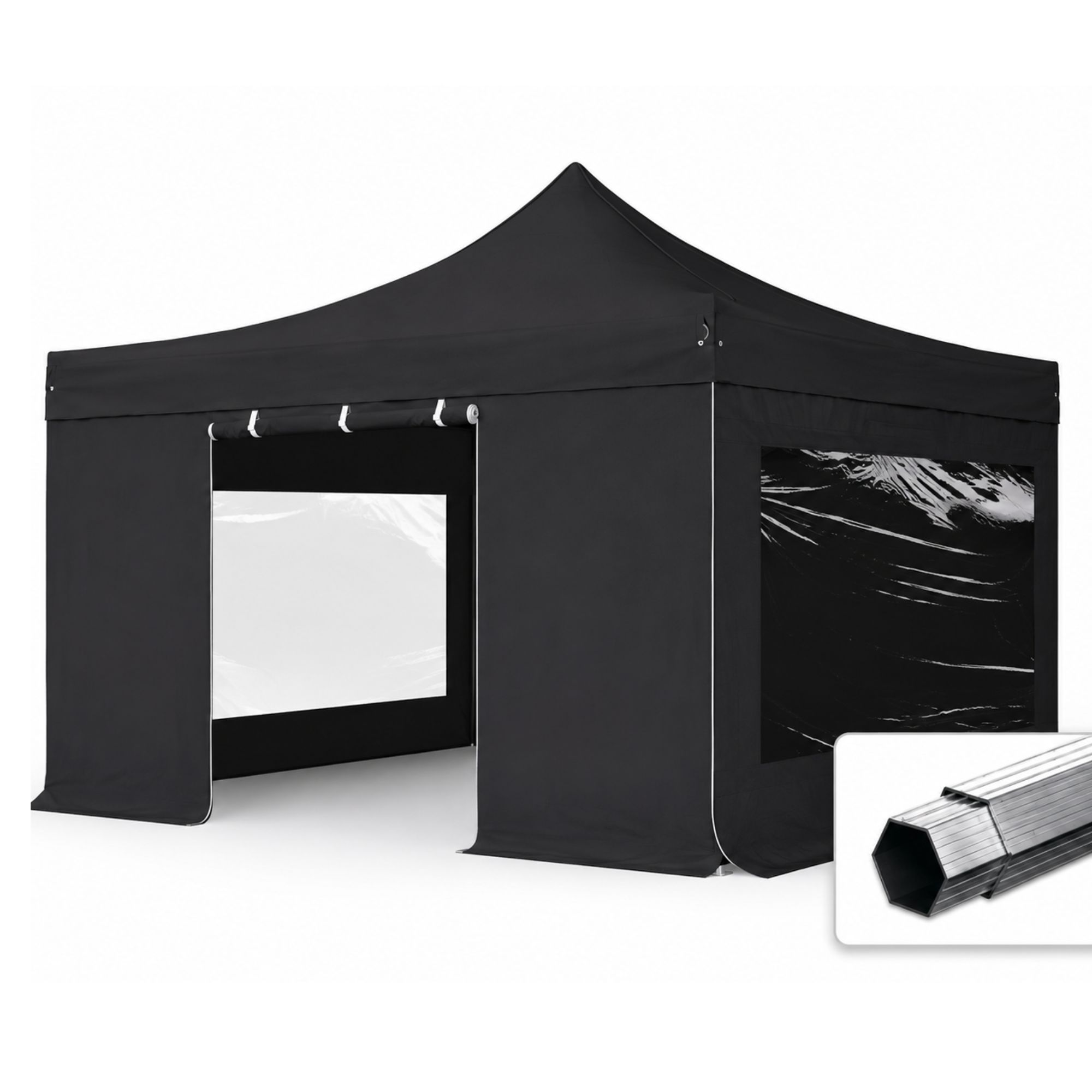 Faltpavillon 4x4m inkl. 4 Seitenteile, schwarz mieten – Rundumevent